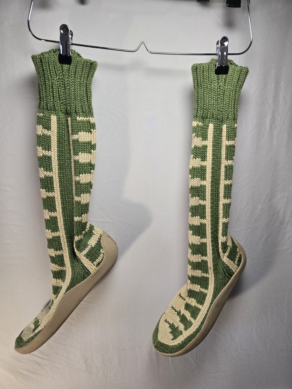Gypsyz Boots US Womens Size 8 Green Cream Knit Tall Slipper Cozy Shoes